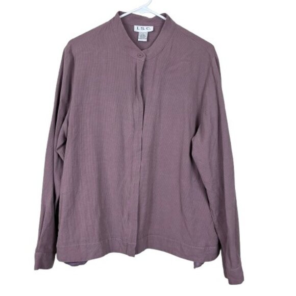 VTG I.S.C  100% Silk Full Zip Lightweight Textured Jacket Pink Purple Sz Large - Picture 1 of 7